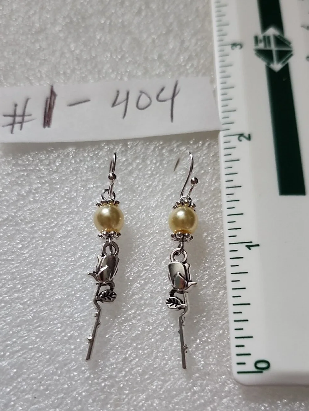 Hand Crafted Silver Rose Drop Earrings with Champagne Pearl